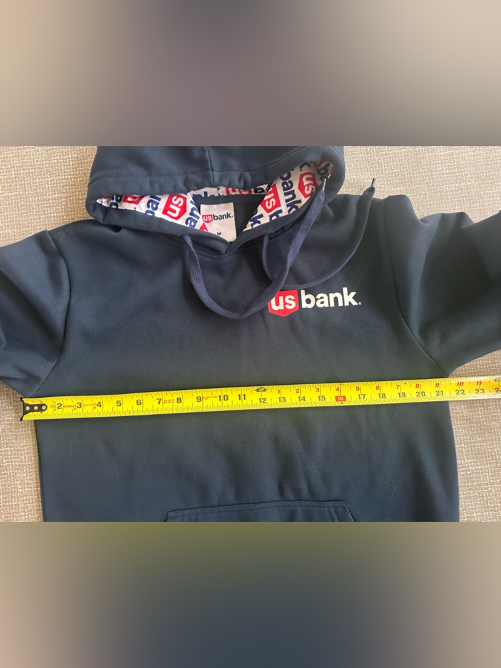 US Bank Hoodie Men’s Medium Navy Pullover Logo Sweatshirt Corporate Promo - Picture 12 of 13